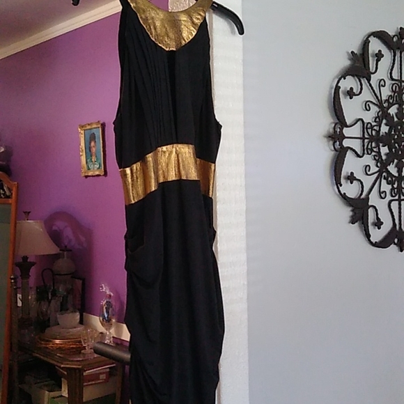 Black knit a leather dress. Has rushing on each side and back. - Picture 2 of 3